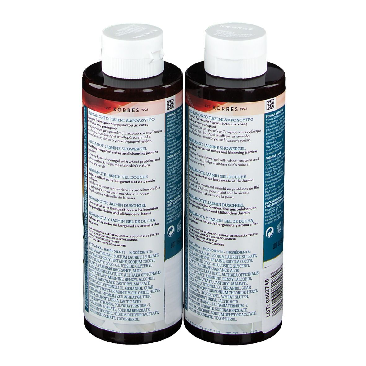 Korres Bergamote Jasmin Gel Douche 1+1 GRATUIT