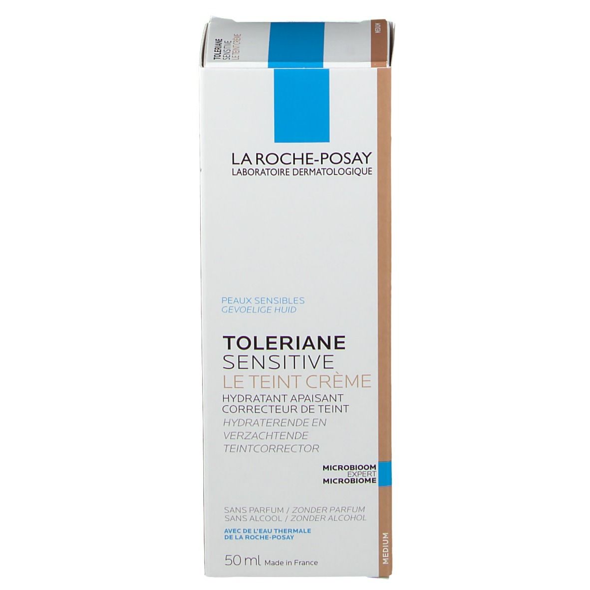 La Roche-Posay Toleriane Sensitive Le Teint Crème Medium et son emballage. Nom, logo et informations.