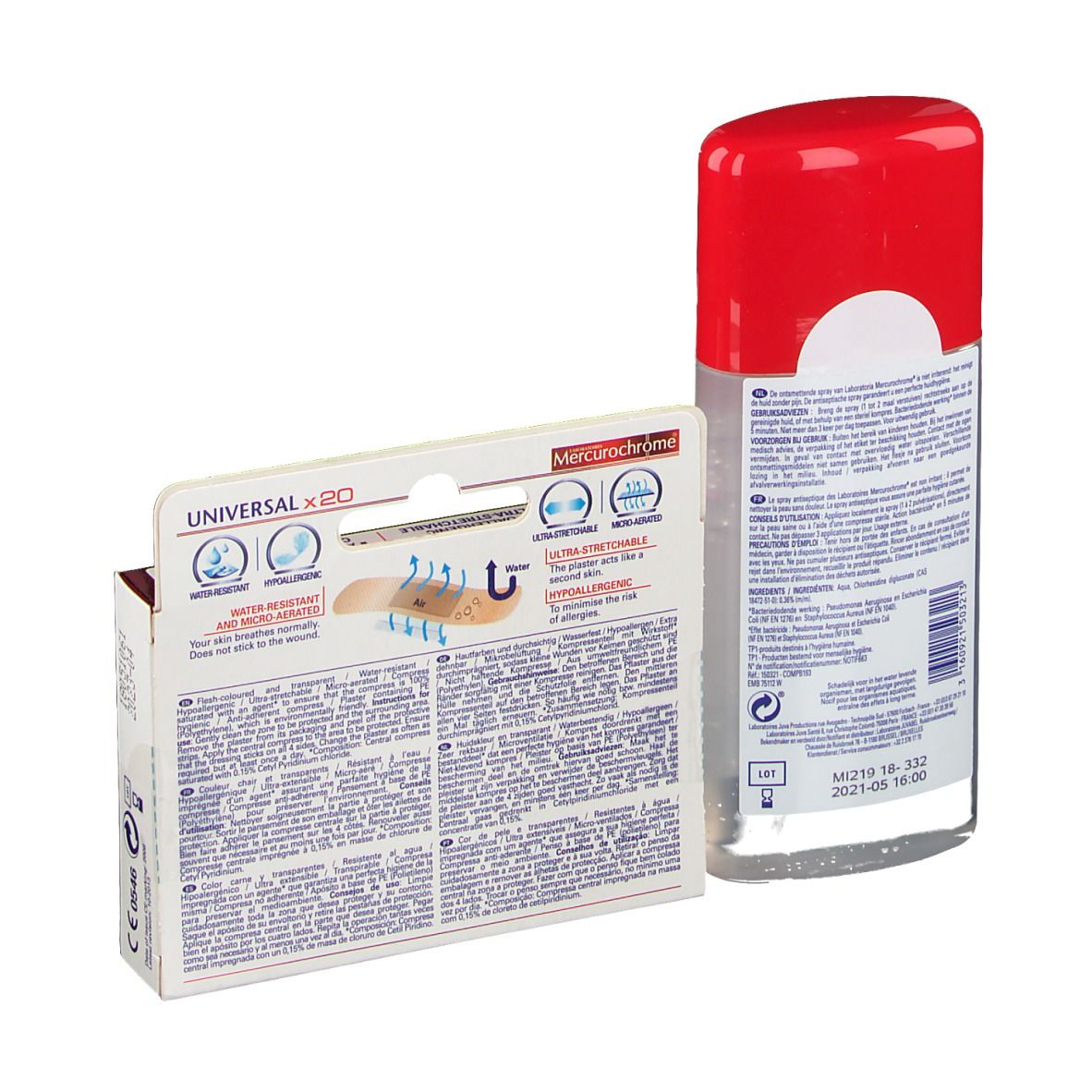 Mercurochrome Ontsmettende Spray 100 ml + Universal Pleisters 20 stuks