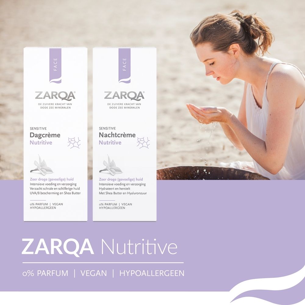 Vouwdoos van ZARQA Sensitive Nourishing Day Cream.