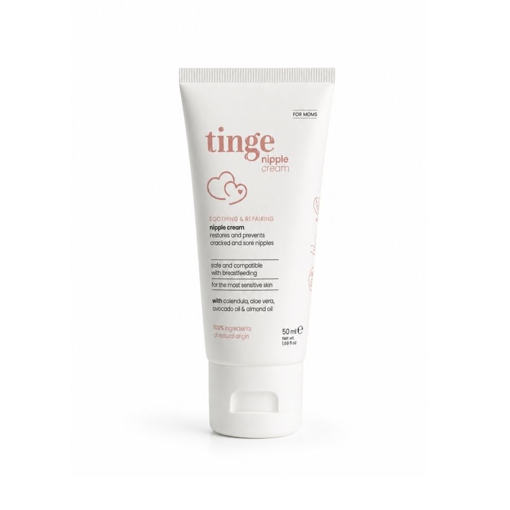 Tube blanc avec nom du produit et inscription: nipple cream. Contient 50 ml.