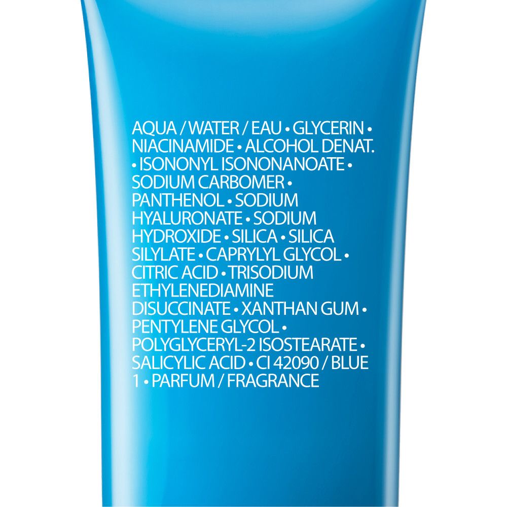 Gros plan des ingrédients. Texte: Aqua, Glycerin, Niacinamide, Alcohol Denat.