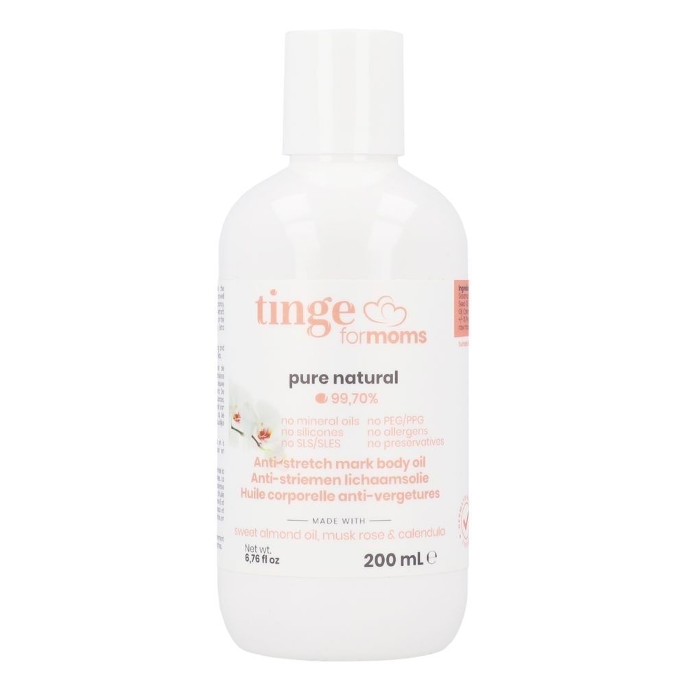 Bouteille blanche d'huile anti-vergetures, 200 ml.