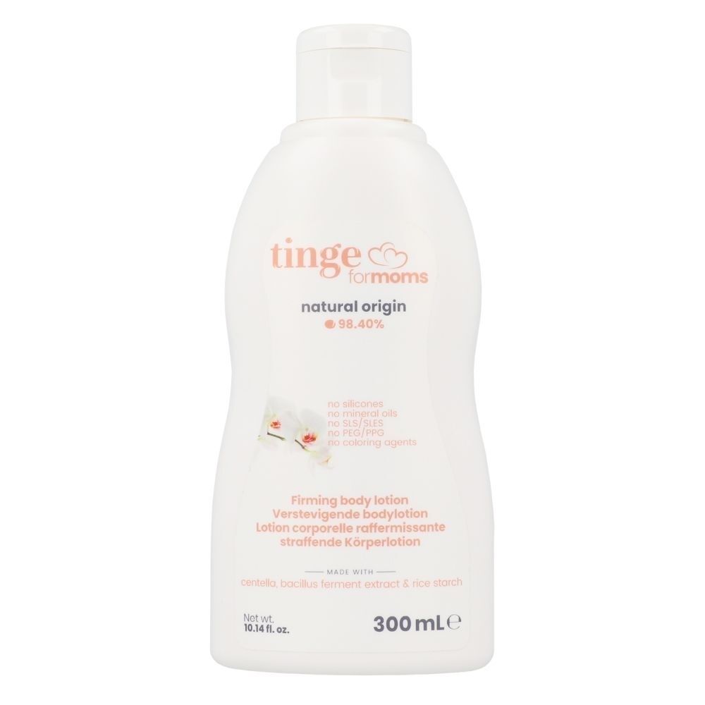 Bouteille blanche de lotion corporelle tingefor moms, 300 ml.