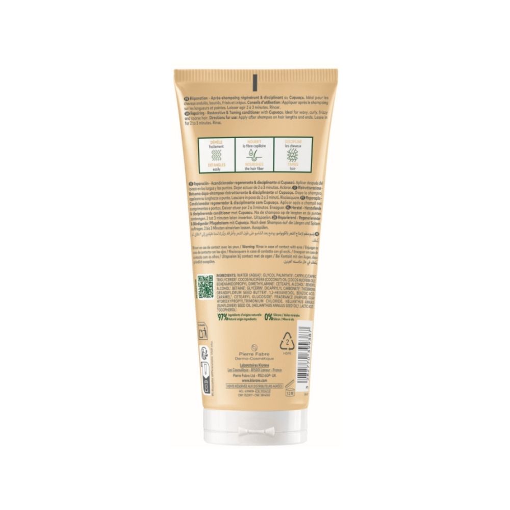 Klorane après-shampoing à la pulpe de Cupuaçu bio pour cheveux très secs.