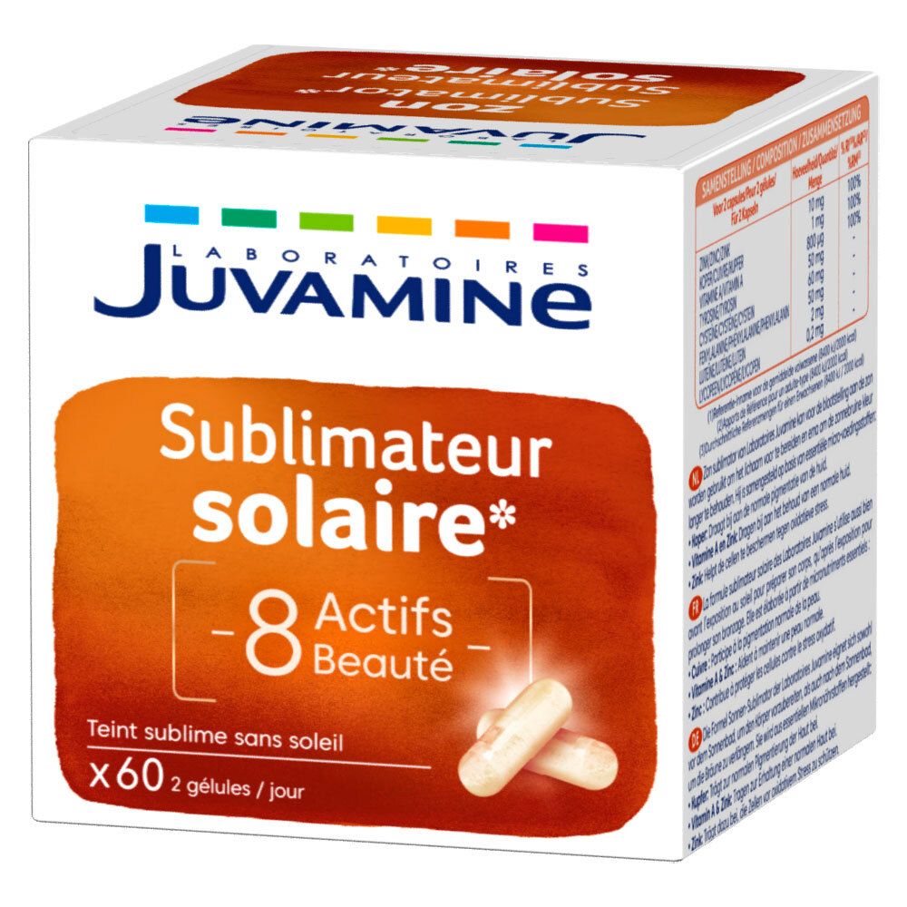 Boîte Juvamin Sonnensublimator, côté français avec informations produit.