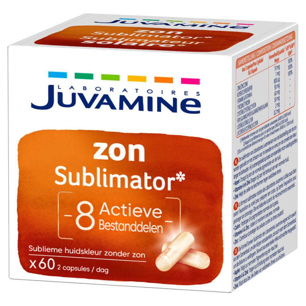 Juvamin Sonnensublimator doos, Nederlandse zijde met productinformatie.