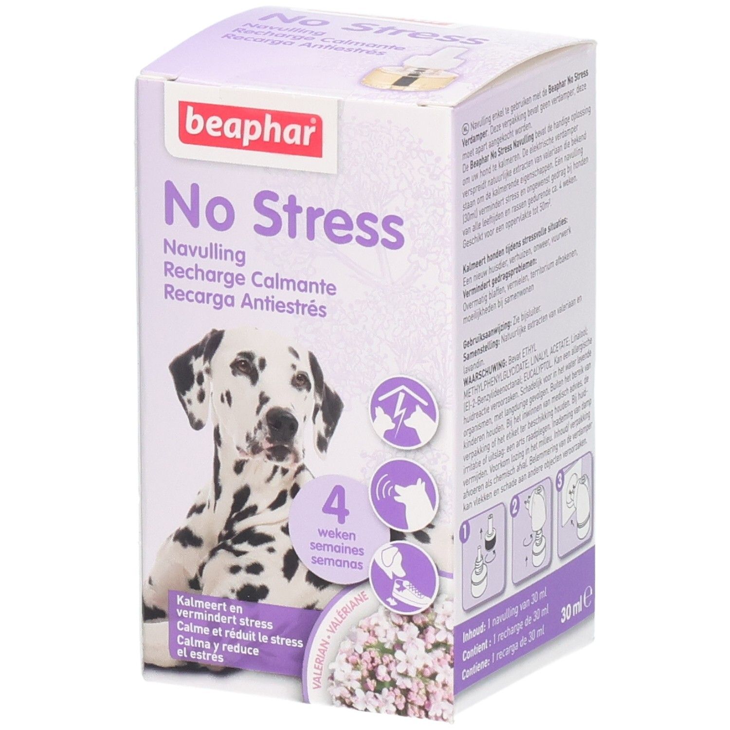 Beaphar No Stress doos voor honden met dalmatiër afbeelding. Bevat 4 weken gebruik.