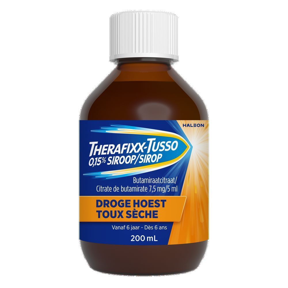 Emballage et flacon. Flacon bouchon blanc. Emballage avec nom du produit.