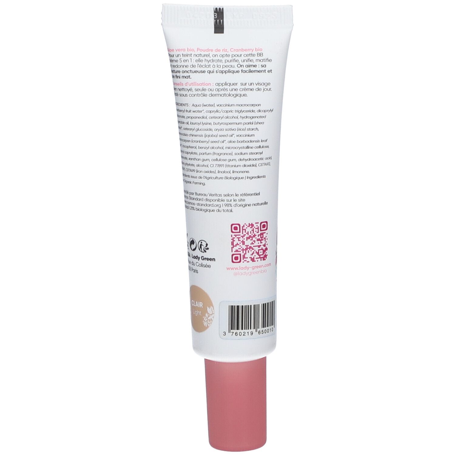 Lady Green Teint Velours Crème Perfectrice 5-en-1 BB Claire Bio
