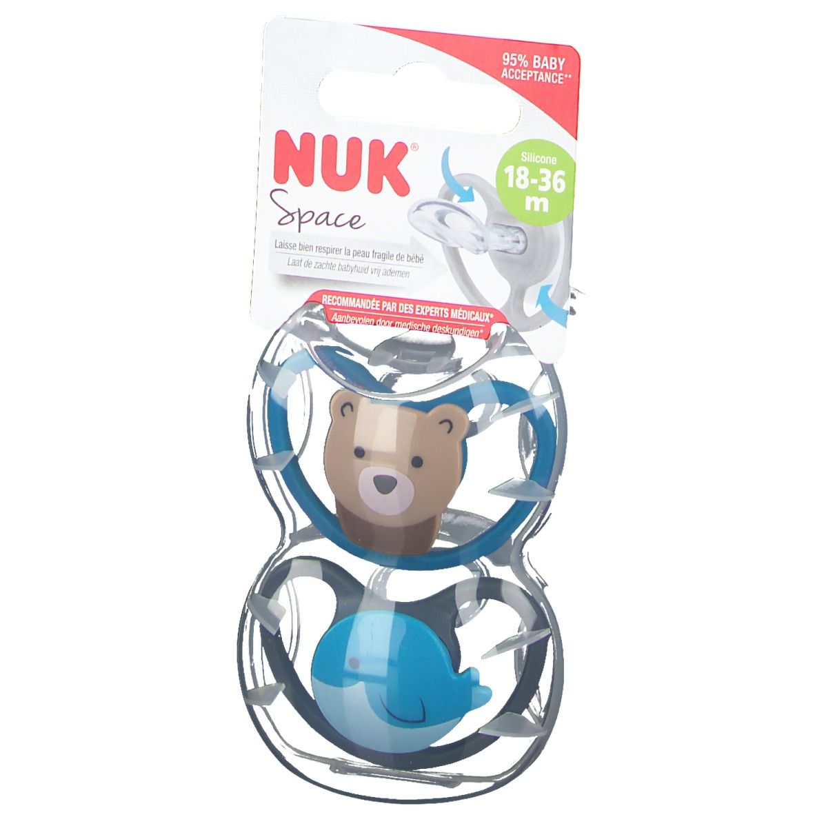 Nuk Fopspeen 2 Space Walvis En Beer 18-36m