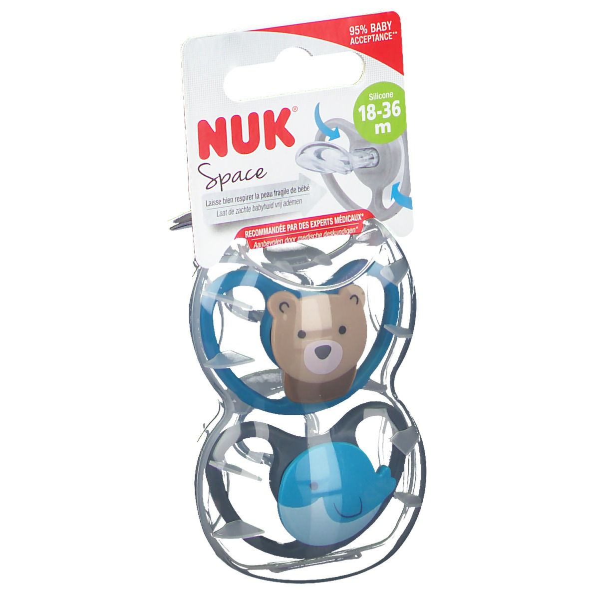 Nuk Fopspeen 2 Space Walvis En Beer 18-36m