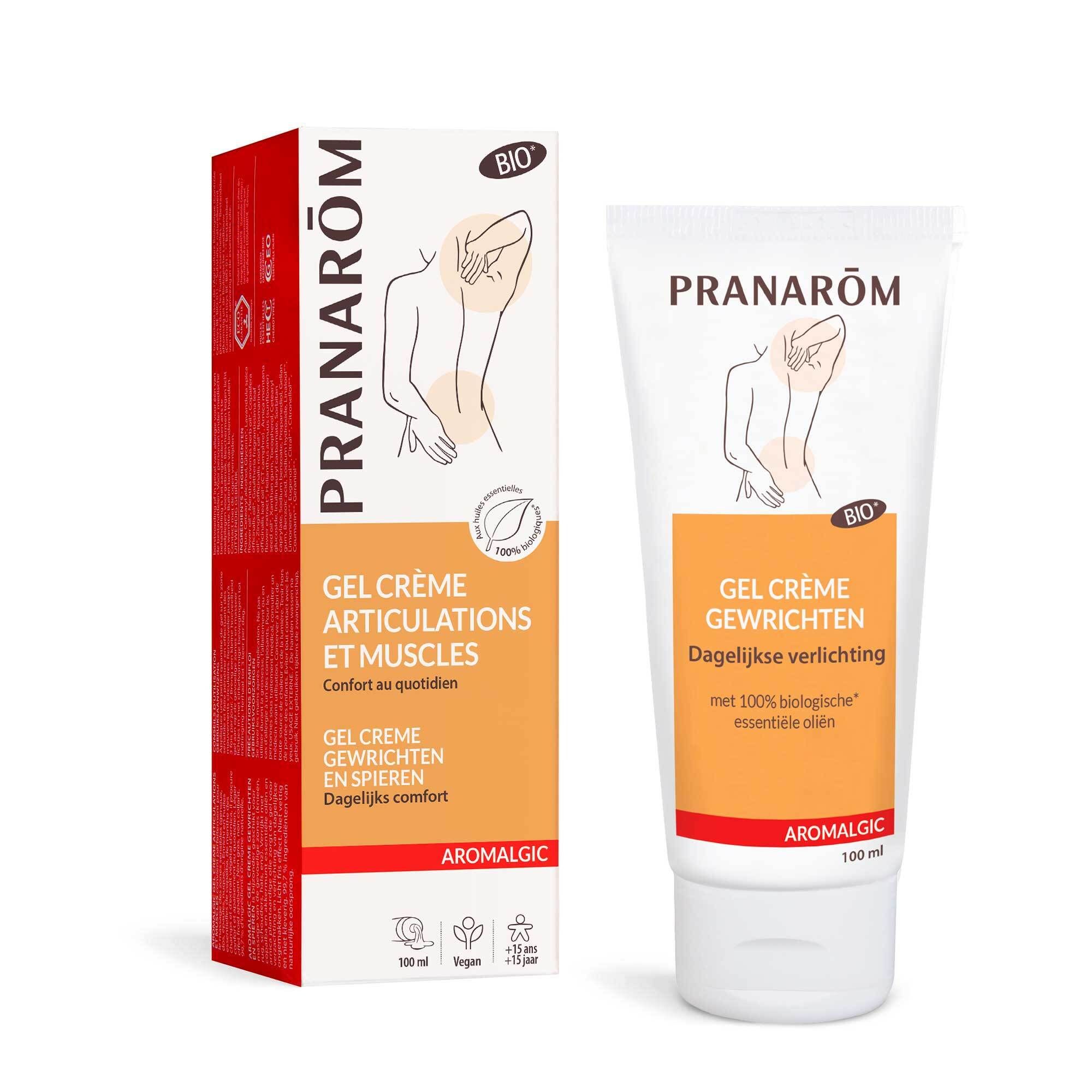 PRANARÔM Gel Crème Gewrichten en Spieren. Tube en doos. BIO-certificering. Vegan.