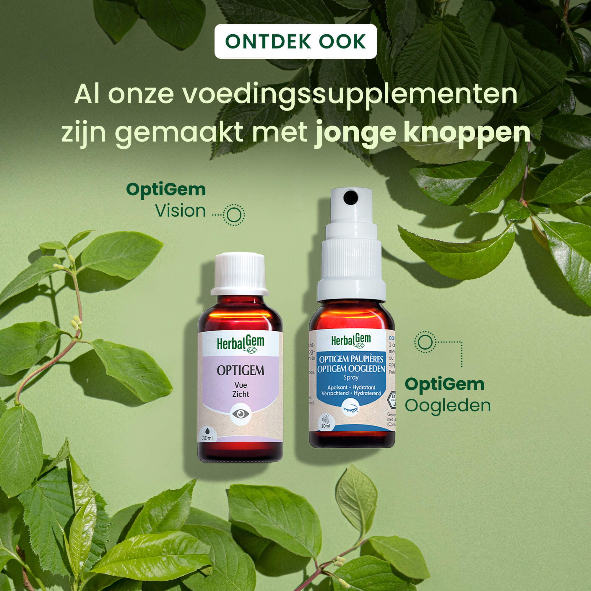 Sprayfles. HerbalGem OPTIGEM Oogleden. 10ml. Met certificeringen.