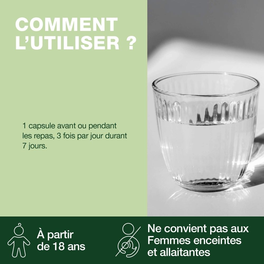 Boîte de gélules. Inscription: Immuunsysteem 4. Certification Bio. 30 gélules. Gélules jaunes à côté.