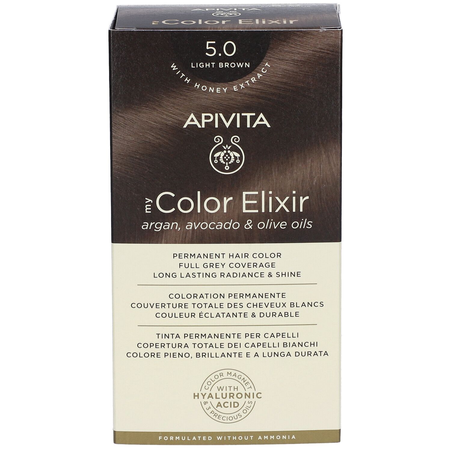 API VITA Color Elixir 5.0 Lichtbruin permanente haarkleur met honingextract, argan-, avocado- en olijfolie.