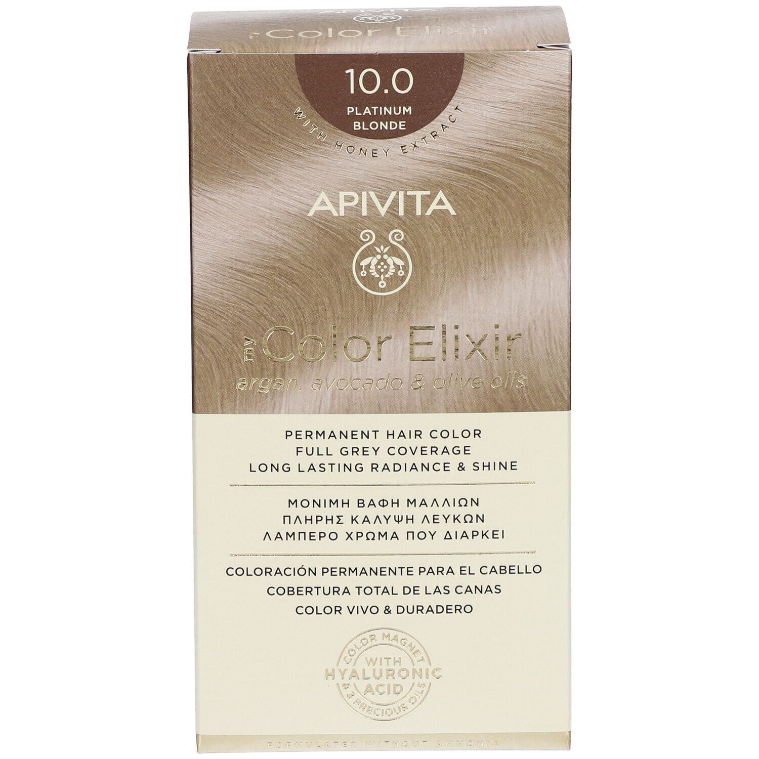APIVITA My Color Elixir 10.0 Blond platine. Coloration capillaire en boîte. Contient de l'extrait de miel.