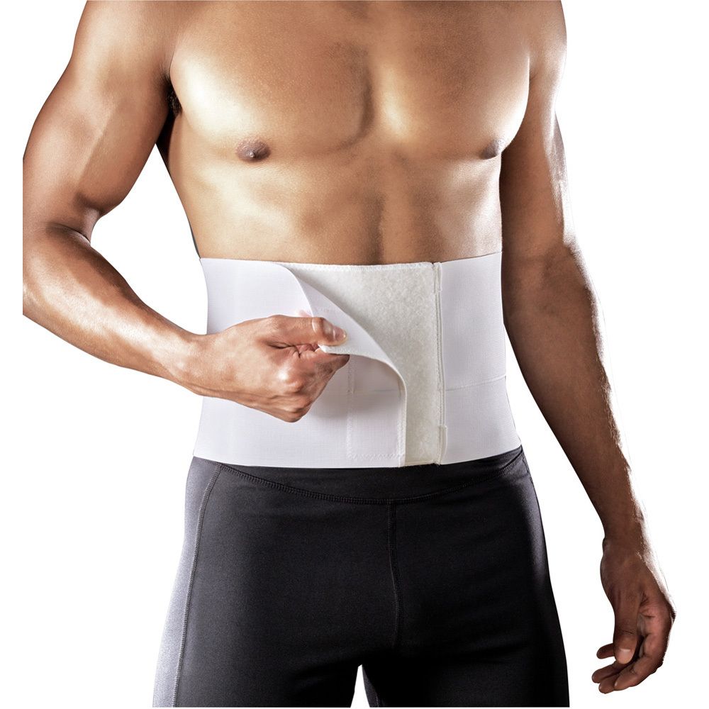 FUTURO buikband, wit, met klittenbandsluiting. FUTURO en 3M staan op de verpakking.