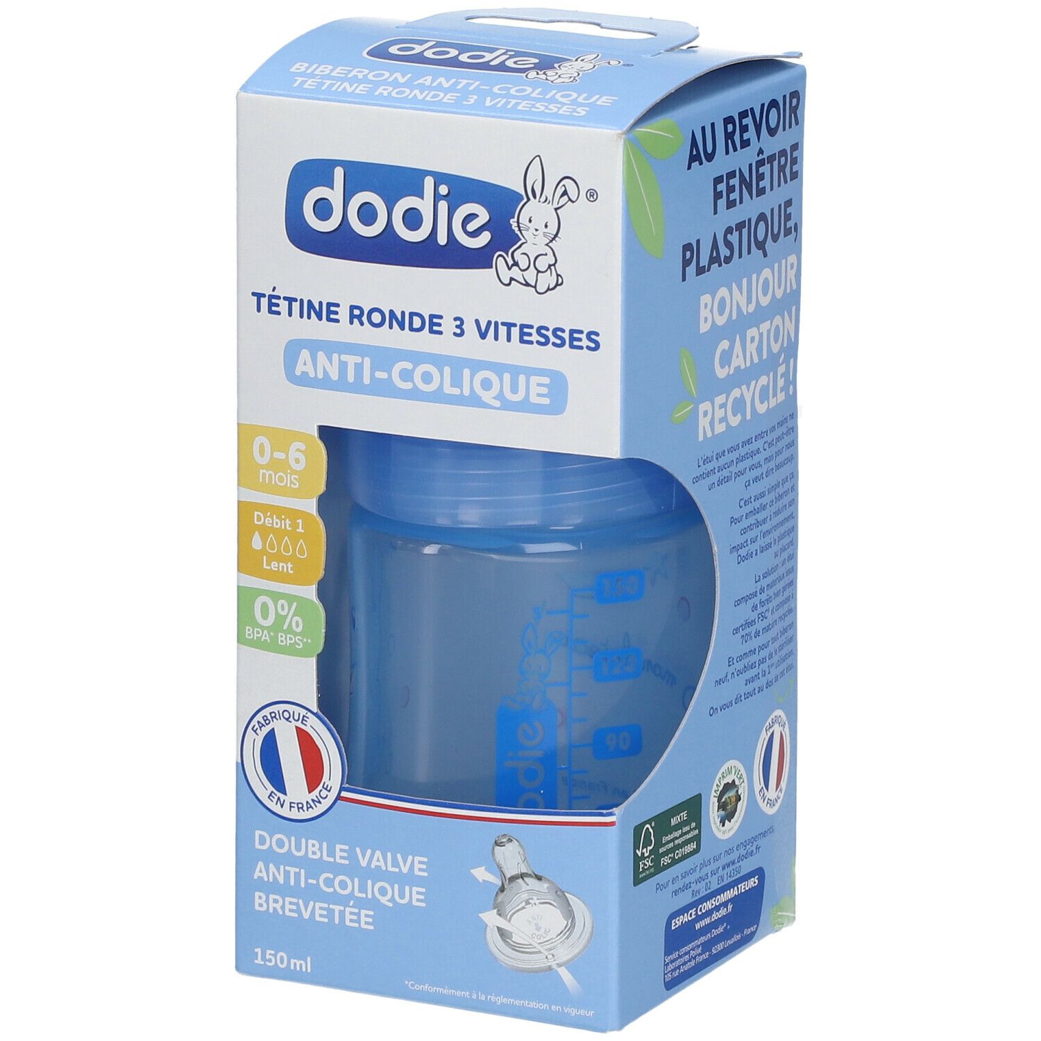 Dodie Biberon Initiation+ Bateau Bleu 0-6 Mois 150ml