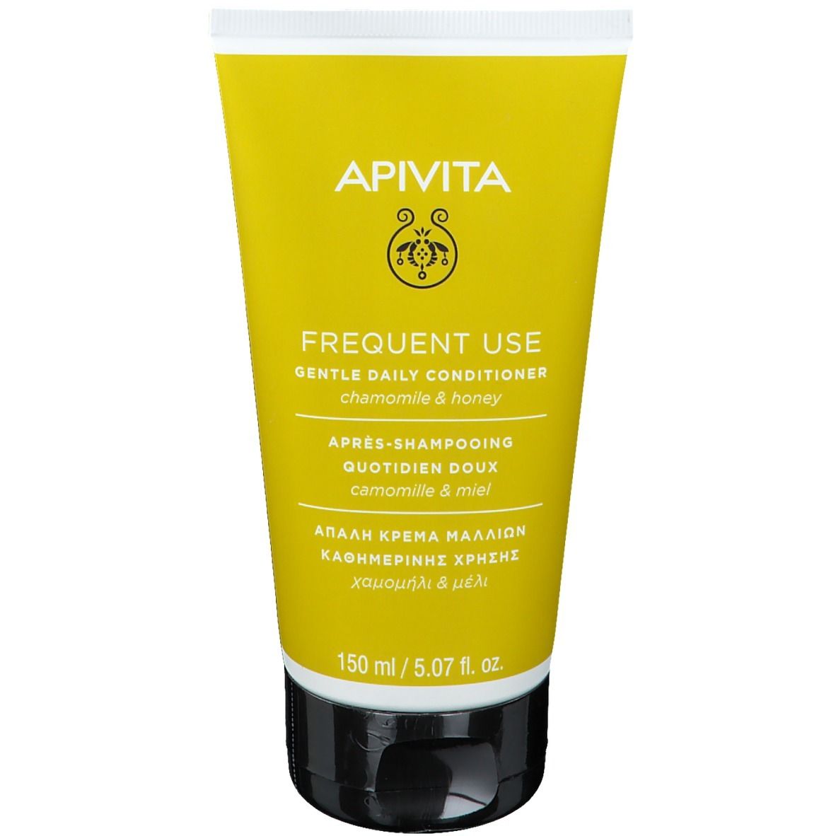 Apivita Frequent Use Gentle Daily Conditioner, 150 ml. Gele tube met zwarte dop.