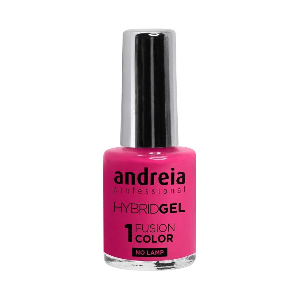 Flesje Andreia HybridGel, roze. Zilveren dop. Opschrift: HybridGel, 1 Fusion Color, No Lamp.