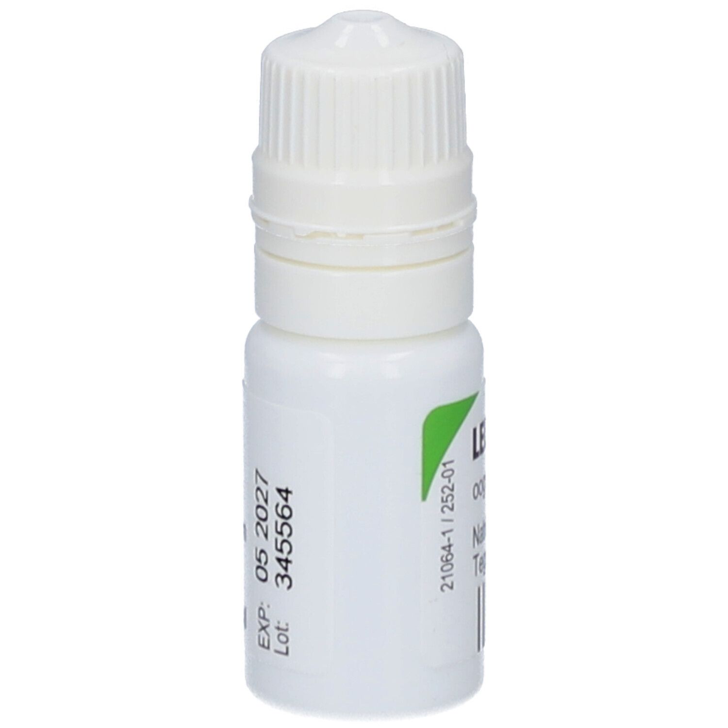Flacon blanc avec bouchon à vis blanc. Inscription : Lecrolyn 40 mg/ml. L'étiquette contient des informations et un code-barres.