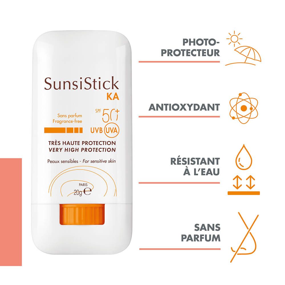 Bâton solaire Sunsistick KA SPF 50+, 20g. Très haute protection, résistant à l'eau, antioxydant, sans parfum.