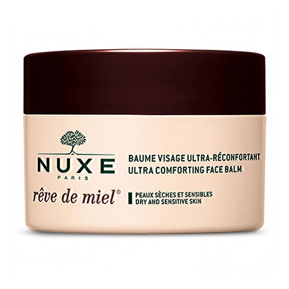 NUXE Rêve de Miel® Gezichtsbalsem pot met bruine deksel, zijaanzicht.