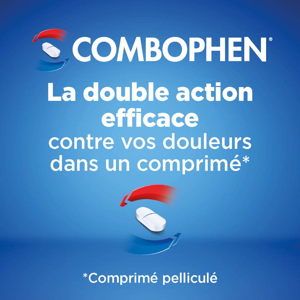 Boîte Combophen. Contient paracétamol/ibuprofène. 32 comprimés pelliculés.