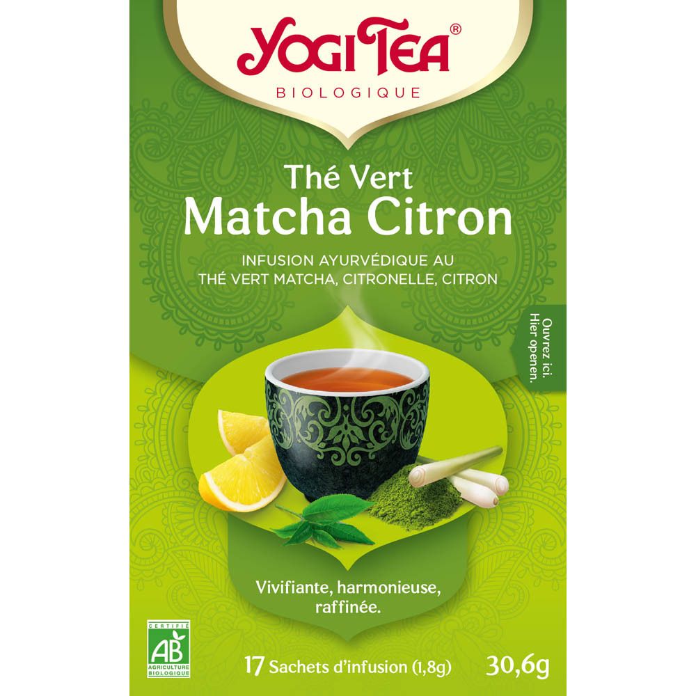 Achterkant van de theedoos. Barcode, yoga-illustratie, website-info en houdbaarheidsdatum.