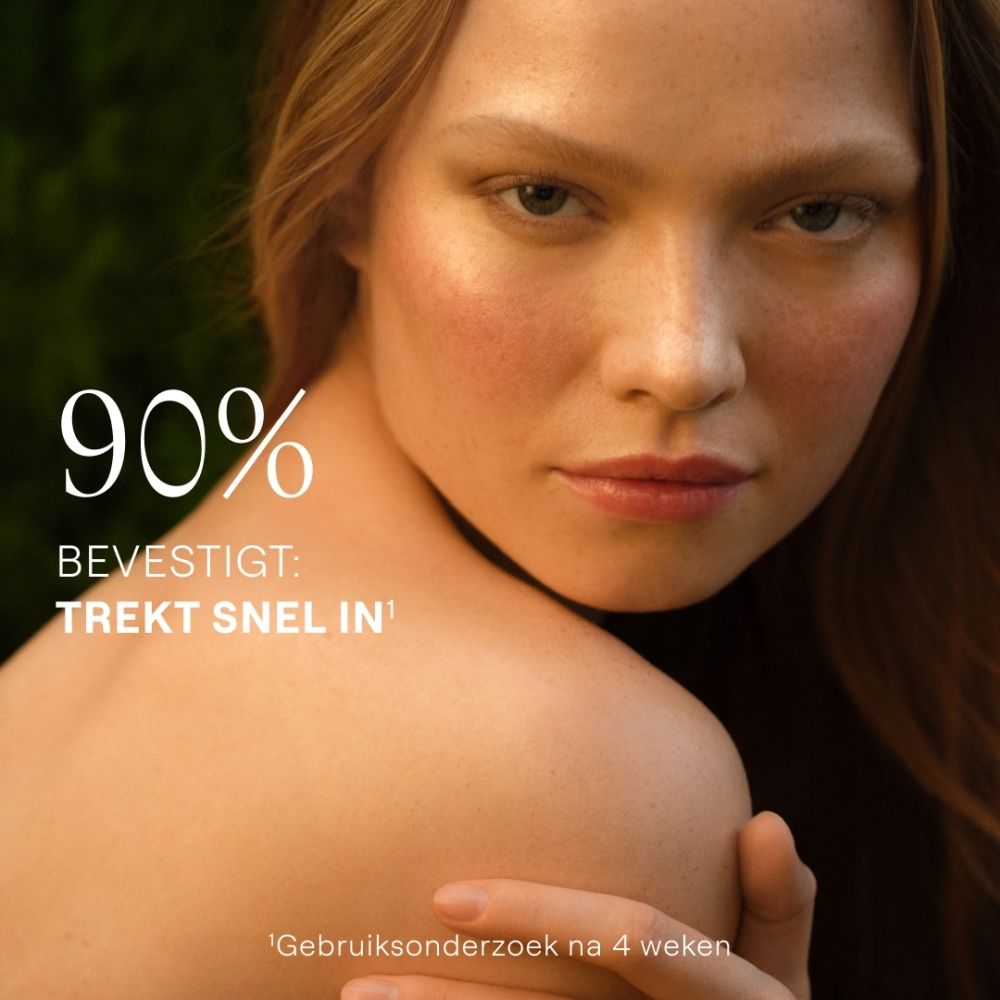 Vrouw met ontbloot bovenlichaam, schouder in beeld. Tekst: 90% bevestigt snelle intrekking.