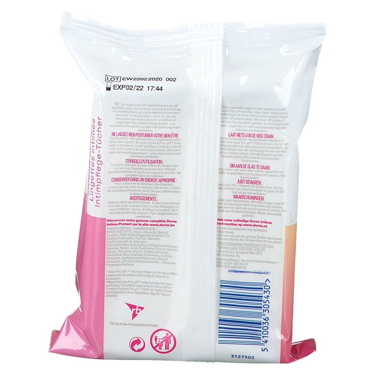 Durex Intima Protect Lingettes Intimes Pro pH