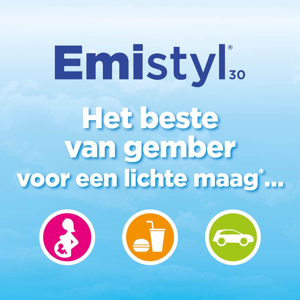 Tekst: EMISTYL® is een voedingssupplement. Tekst en logo: Emistyl®.