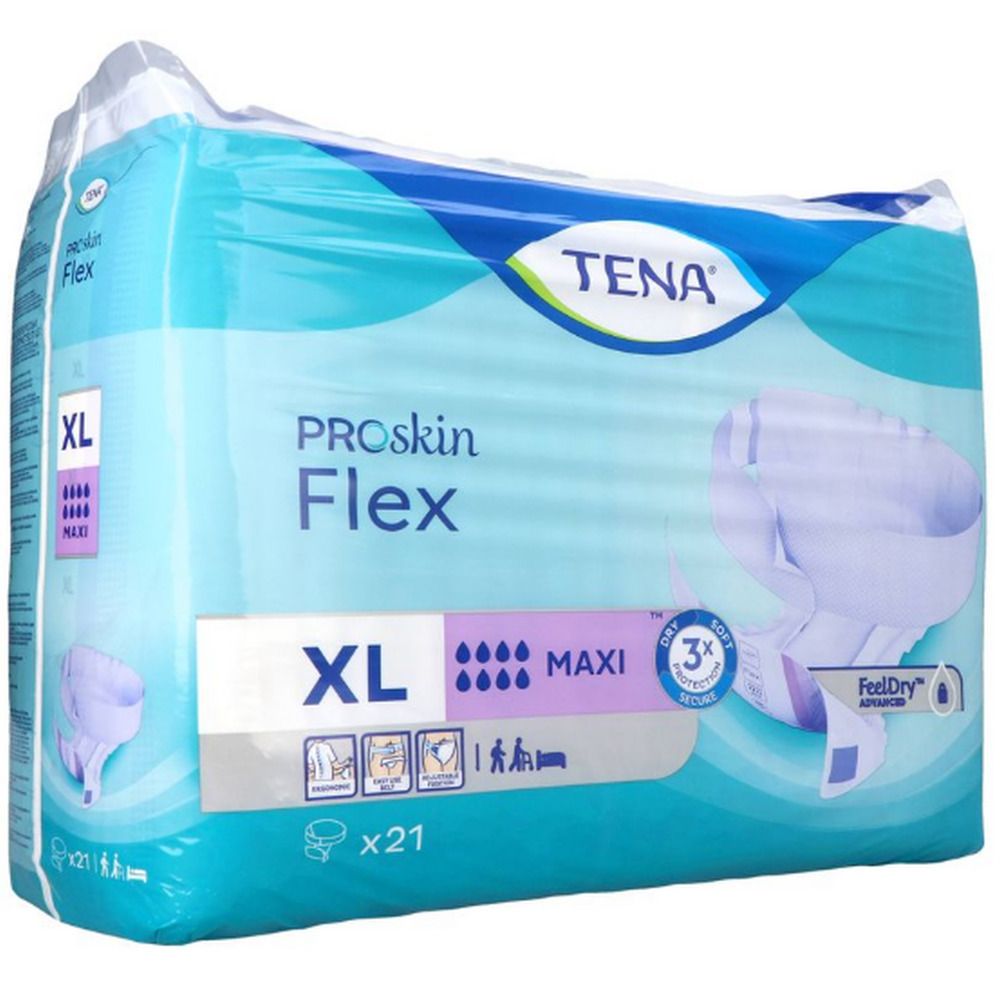 Tena Proskin Flex Maxi XL incontinentieverbanden, 21 stuks. Absorberende, ademende verbanden met FeelDry Advanced technologie.