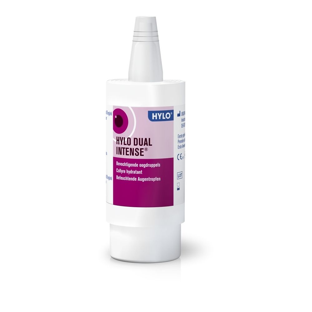 HYLO DUAL INTENSE® oogdruppelfles en verpakking met oogmotief.