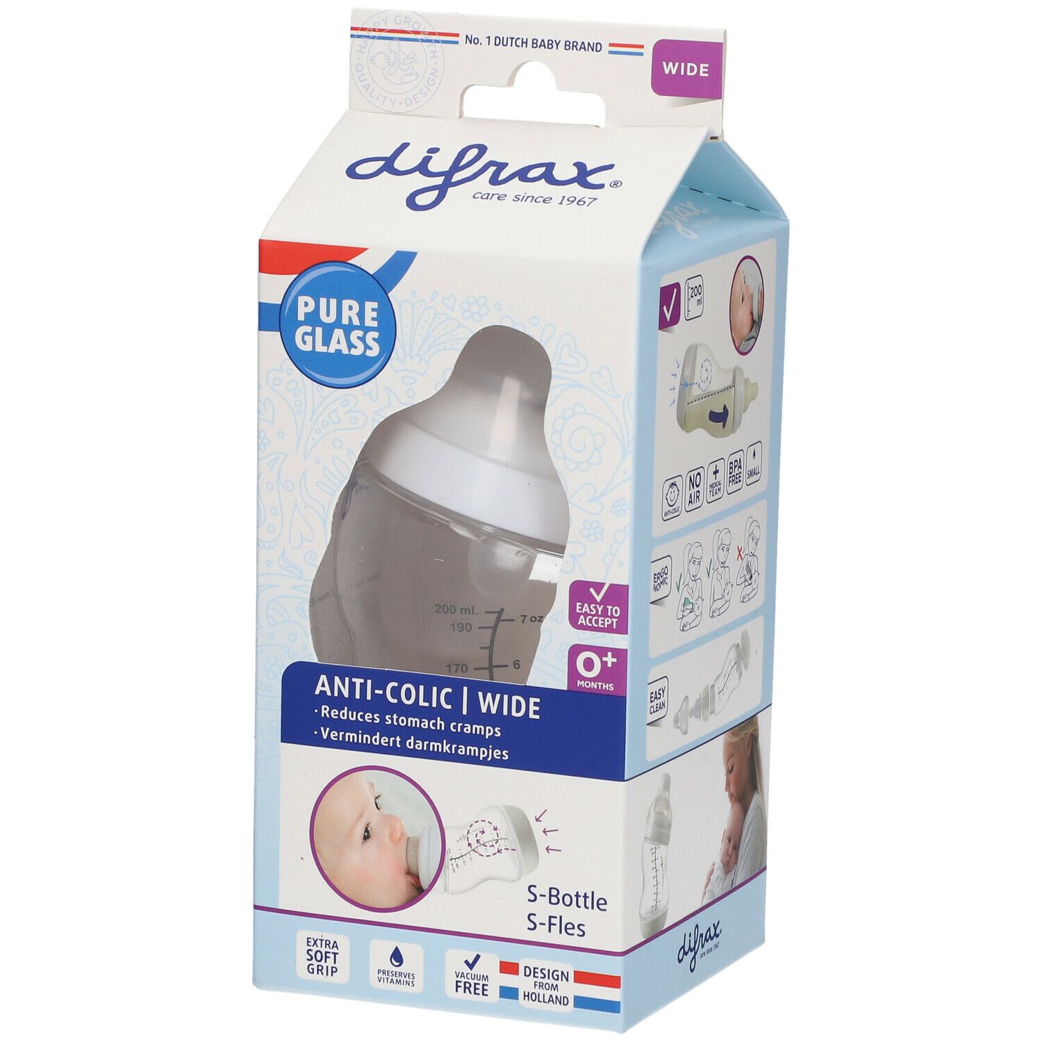 Difrax Biberon-S Blanc Verre