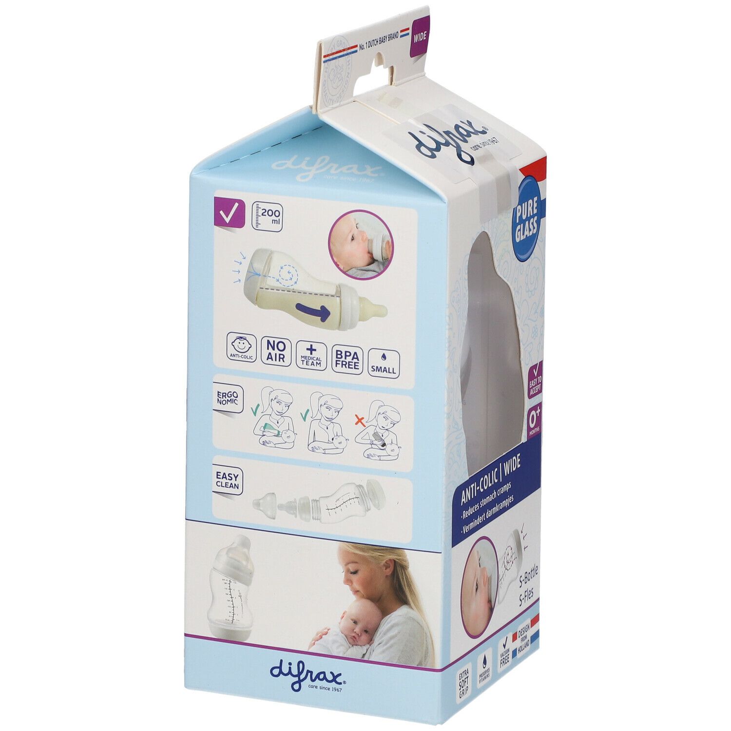 Difrax Biberon-S Blanc Verre