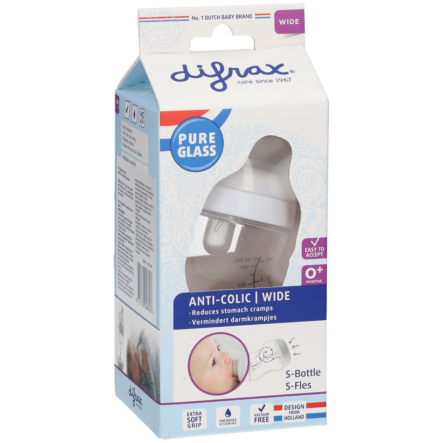 Difrax Biberon-S Blanc Verre