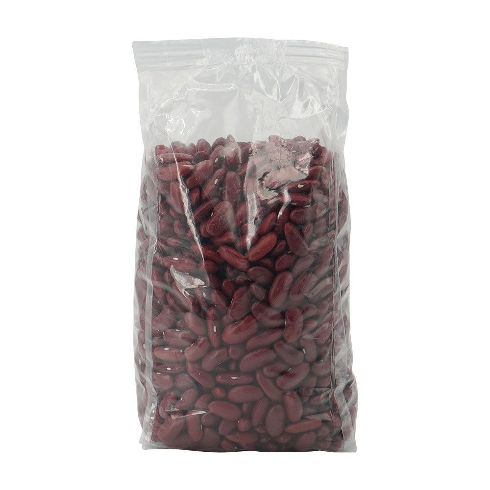 Transparante verpakking met rode kidneybonen. De inhoud is duidelijk zichtbaar.