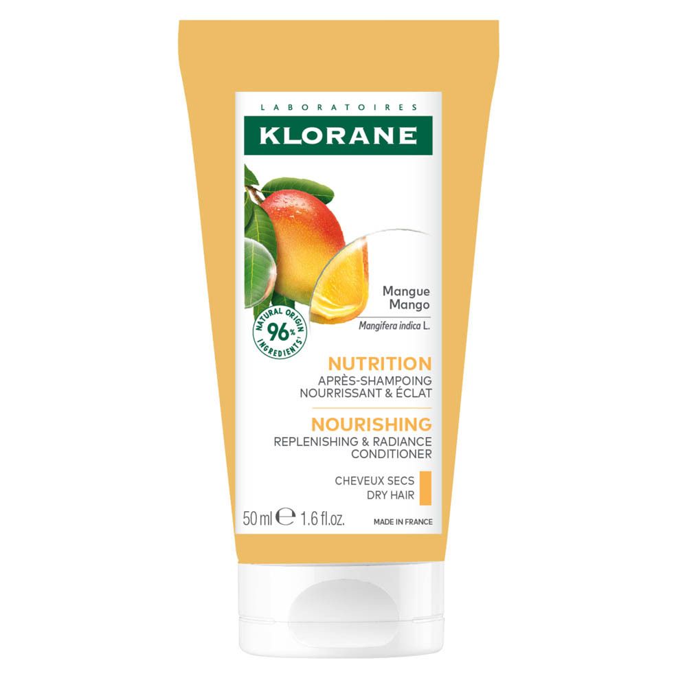Tube KLORANE Mango Conditioner met mango's en bladeren.