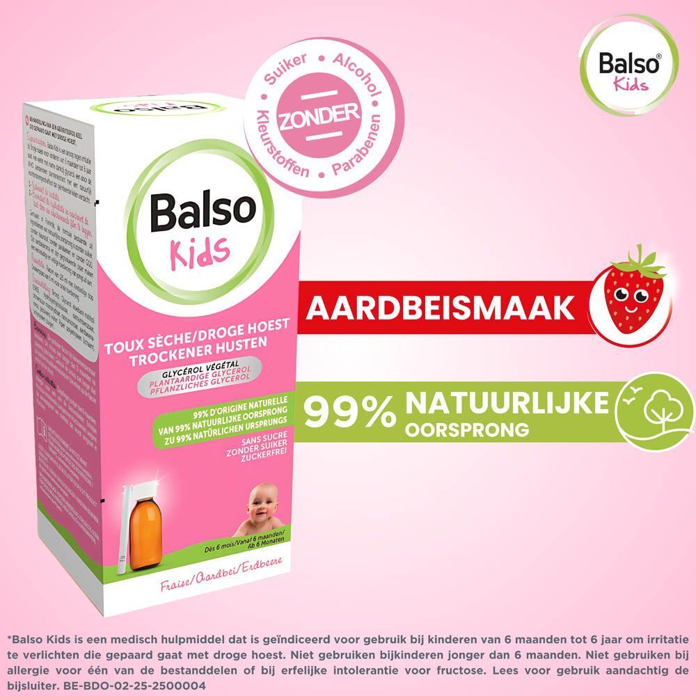 Balso Kids Droge Hoestsiroop | 99% Natuurlijke Oorsprong Baby's En Kinderen 6 Maanden Tot 6 Jaar