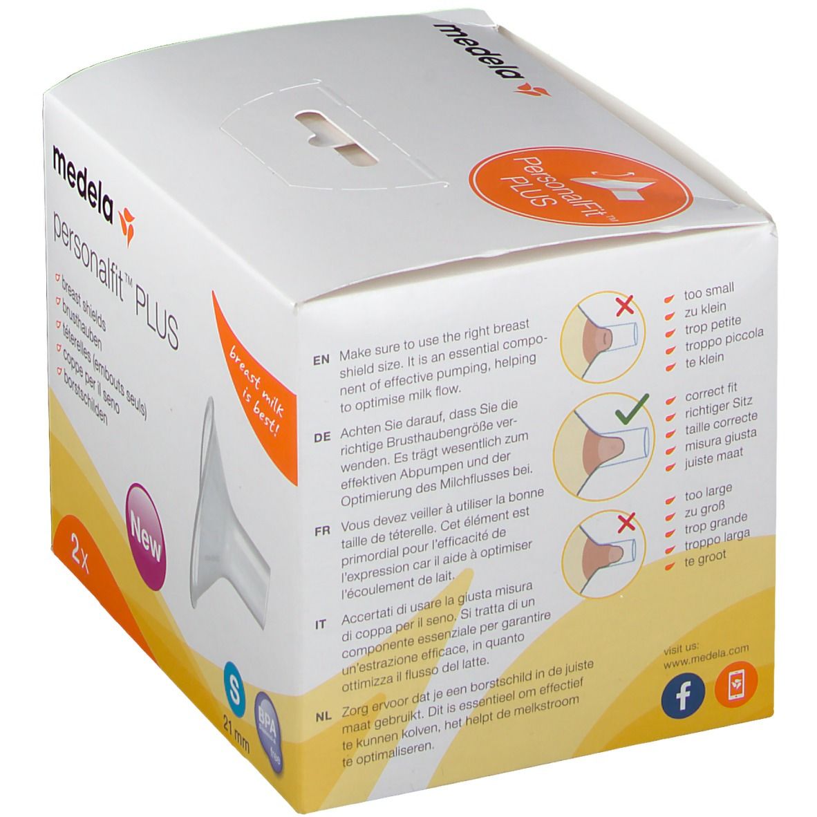 Medela Téterelles PersonalFit PLUS S (21 mm) - 2 pièces
