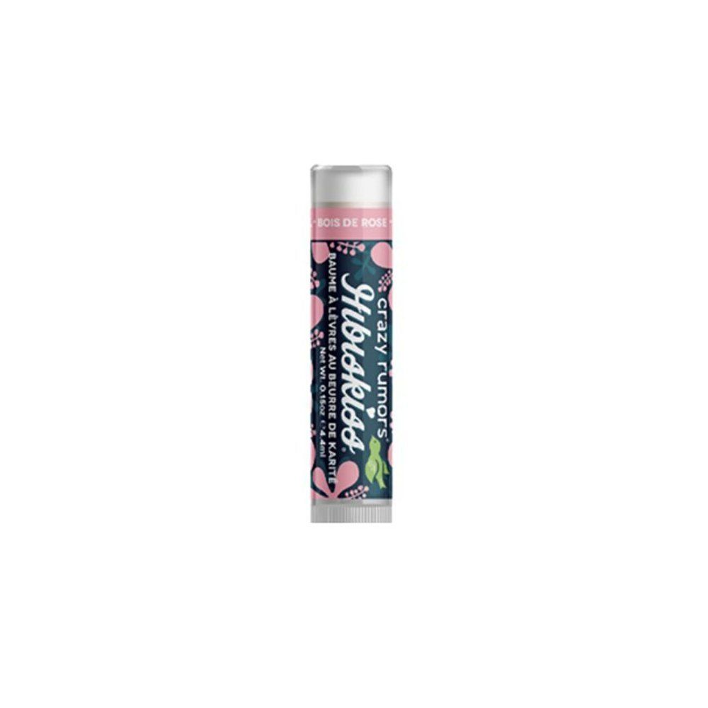 Lippenbalsem Hibiskiss Rosewood. Bevat ingrediëntenlijst en merklogo.