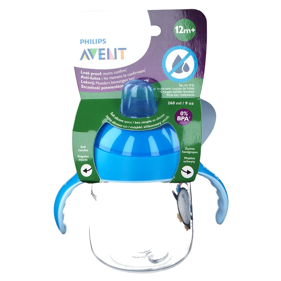 Avent Tasse Anti-Fuites à Bec Souple Pingouin Bleu SCF747/02