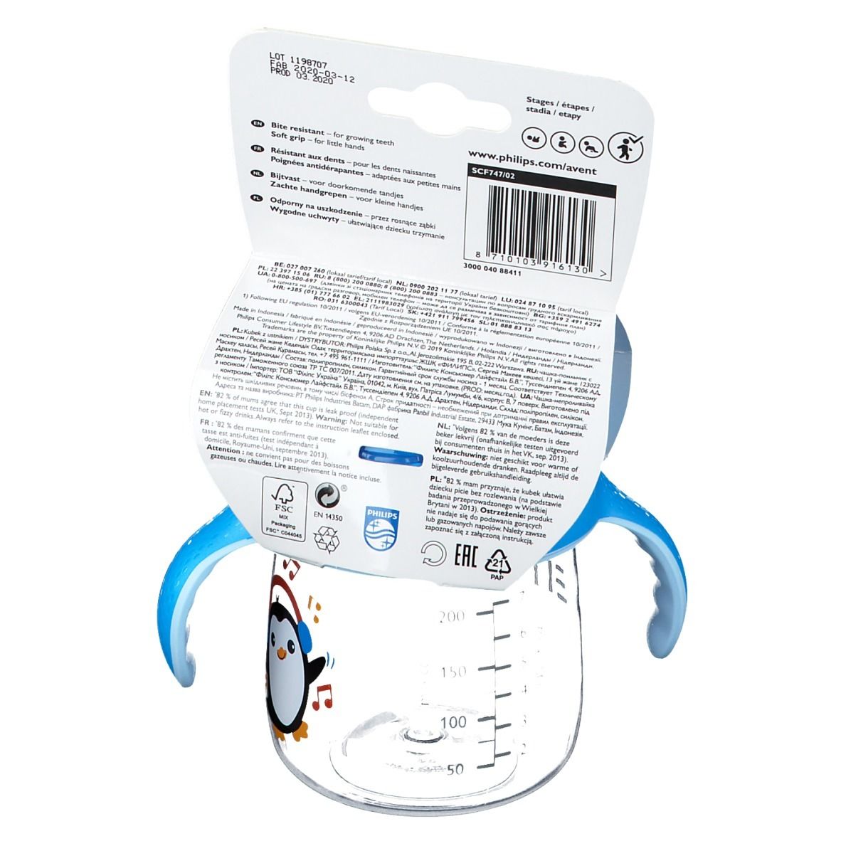 Avent Tasse Anti-Fuites à Bec Souple Pingouin Bleu SCF747/02