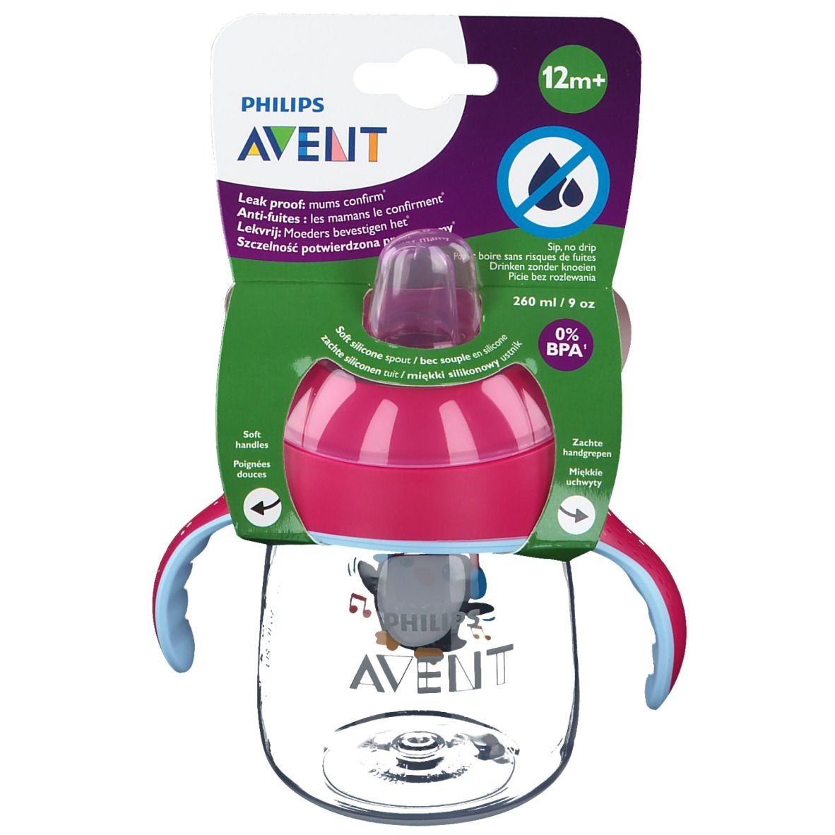 Avent Drinkbeker met Zachte Drinktuit Pinguin Roze SCF747/03