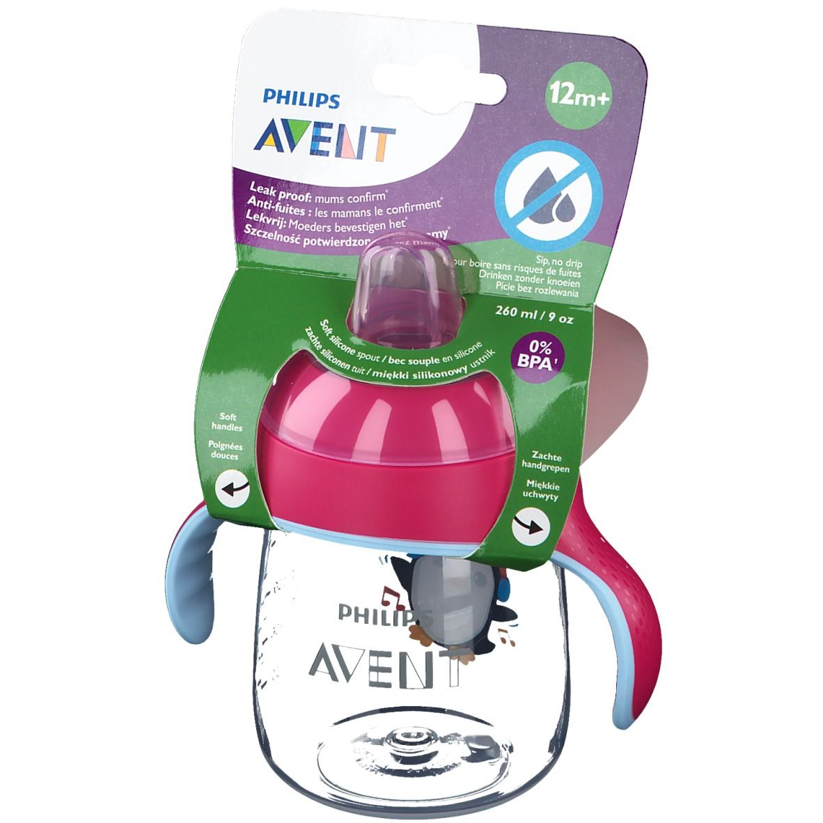 Avent Drinkbeker met Zachte Drinktuit Pinguin Roze SCF747/03