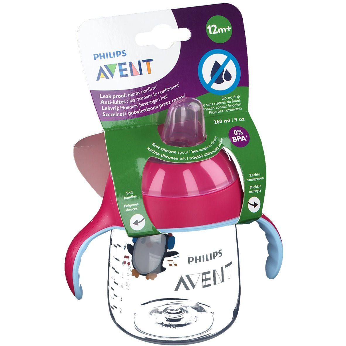 Avent Drinkbeker met Zachte Drinktuit Pinguin Roze SCF747/03