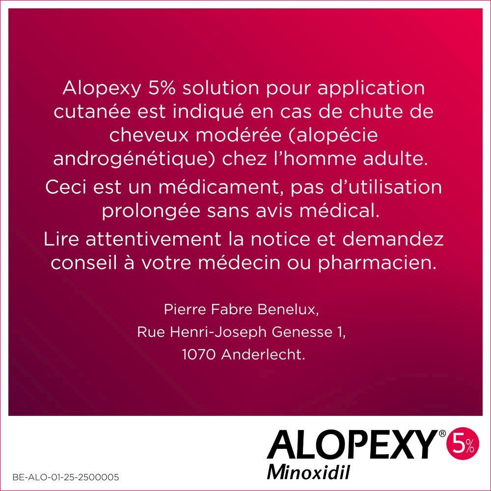 ALOPEXY 50MG/ML | Solution Minoxidil Pour Alopécie Androgénétique d’Intensité Modérée Homme Adulte