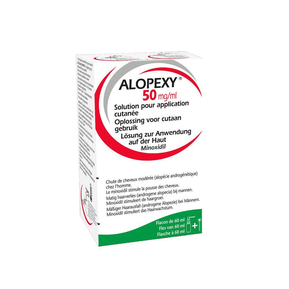 Notice ALOPEXY 5%. Texte en français. Informations sur l'utilisation pour la perte de cheveux.